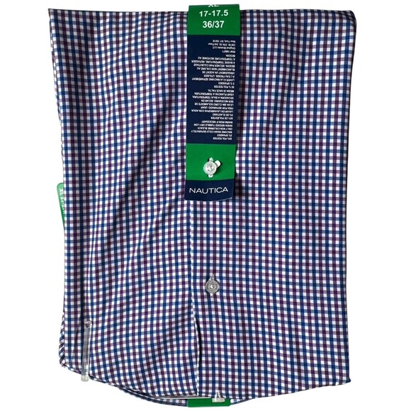 Nautica Mens XL 17-17.5 36/37 Shirt Purple Performance Slim Fit Dress Button New - Picture 2 of 10